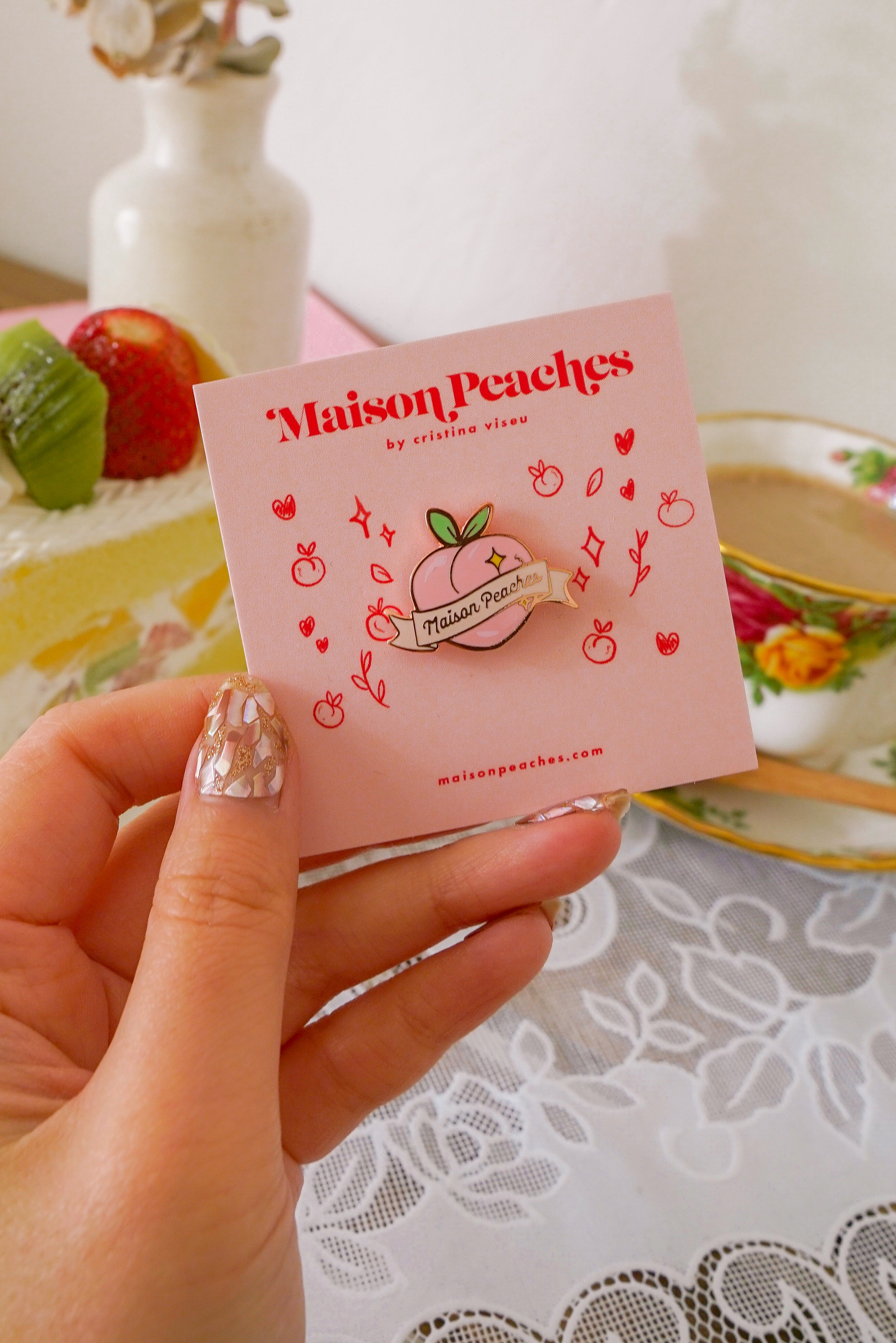 Cottage Core Enamel Pin Peach - Maison Peaches