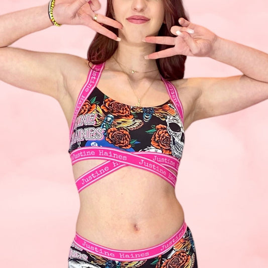 Sweetheart CrissCross Strappy Bra in Hot Pink Pop Art