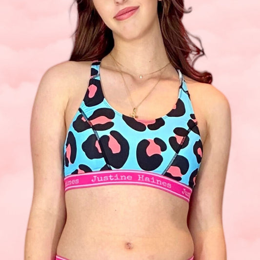 T-Back Racer Sports Bra in Hot Pink Pop Art – Justine Haines