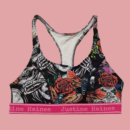 T-Back Racer Sports Bra in 80s Neon Paint – Justine Haines