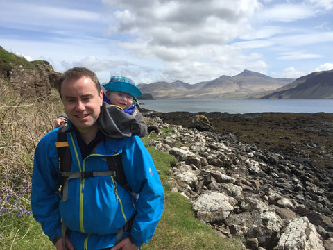 Alex (Founder - Stewpendous) carrying Sam on Scottish West Coast holiday
