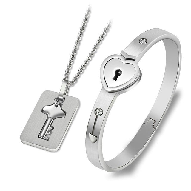 lock bracelet with key necklace