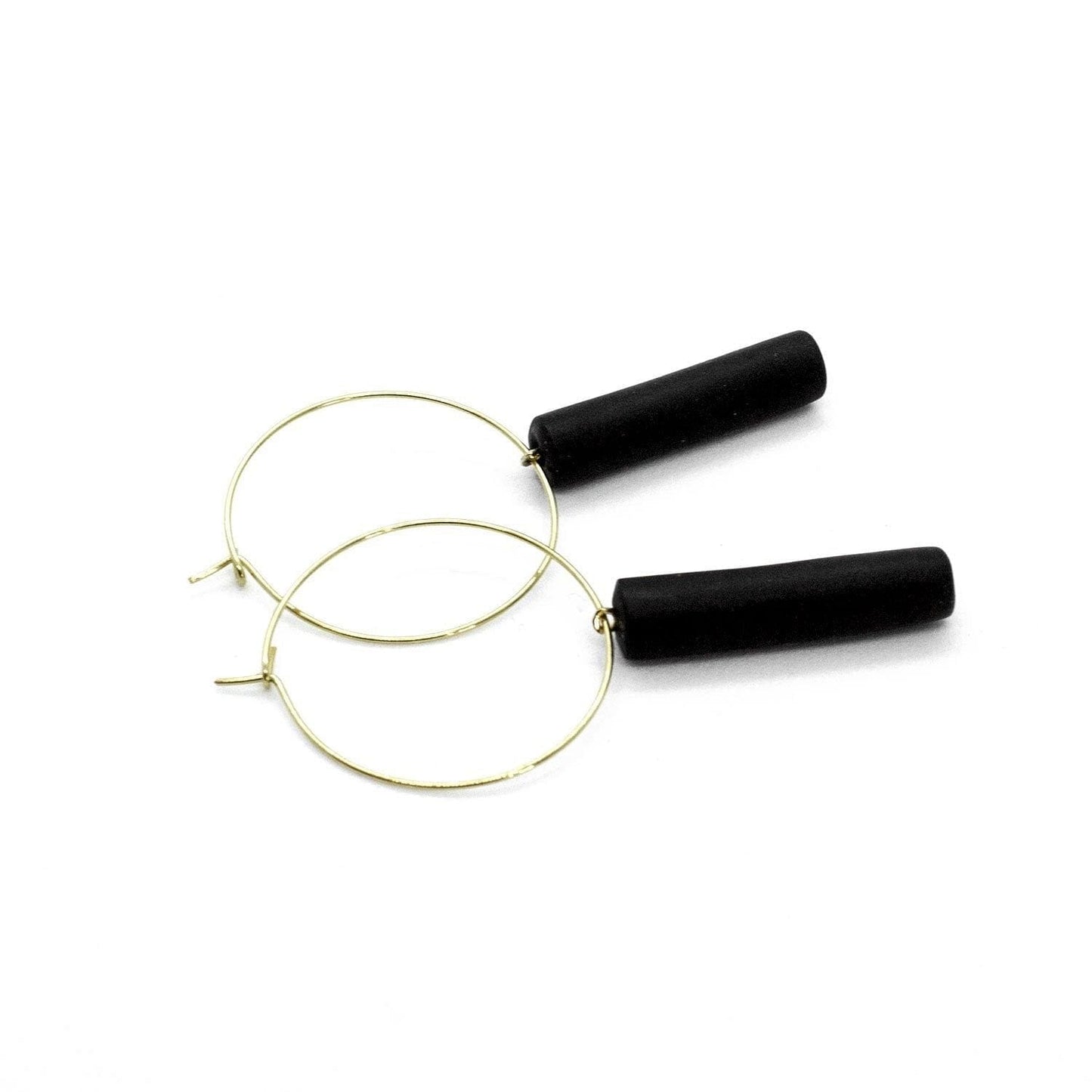 Gold Hoop Earrings - Black Bar Pedant - Homeaholic Boutique