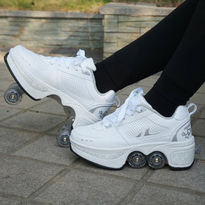 vragenlijst Interactie Hollywood Deformation Shoes Double Row Double-Wheel Casual Roller Shoes Automatic  Four-Wheel Dual-Purpose Roller Skates