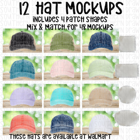 12 Hat Mockup Bundle Plus Patches