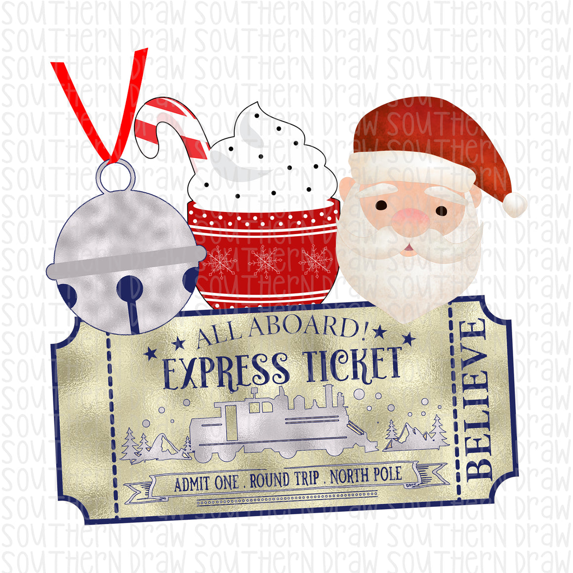 Santa Train Ride Ticket Southern Draw Digital Designs