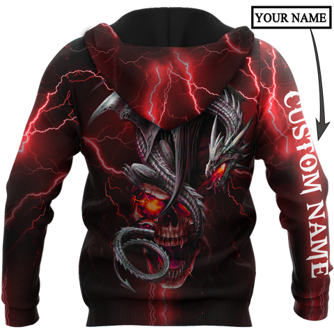 Dragon skull red 3d hoodie shirt for men and women custom name
