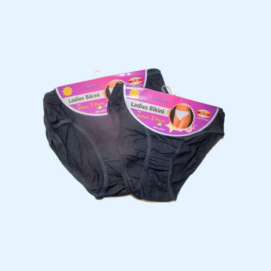 Ladies 3 Pack Bikini Briefs Black (Pack of 3 x 1)