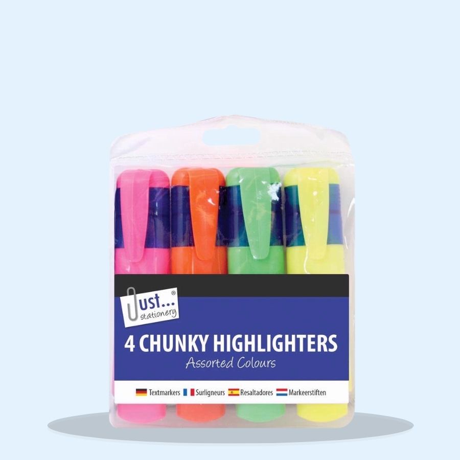 4 Chunky Highlighters Assorted Neon Colours (Pack of 12 x 4s)