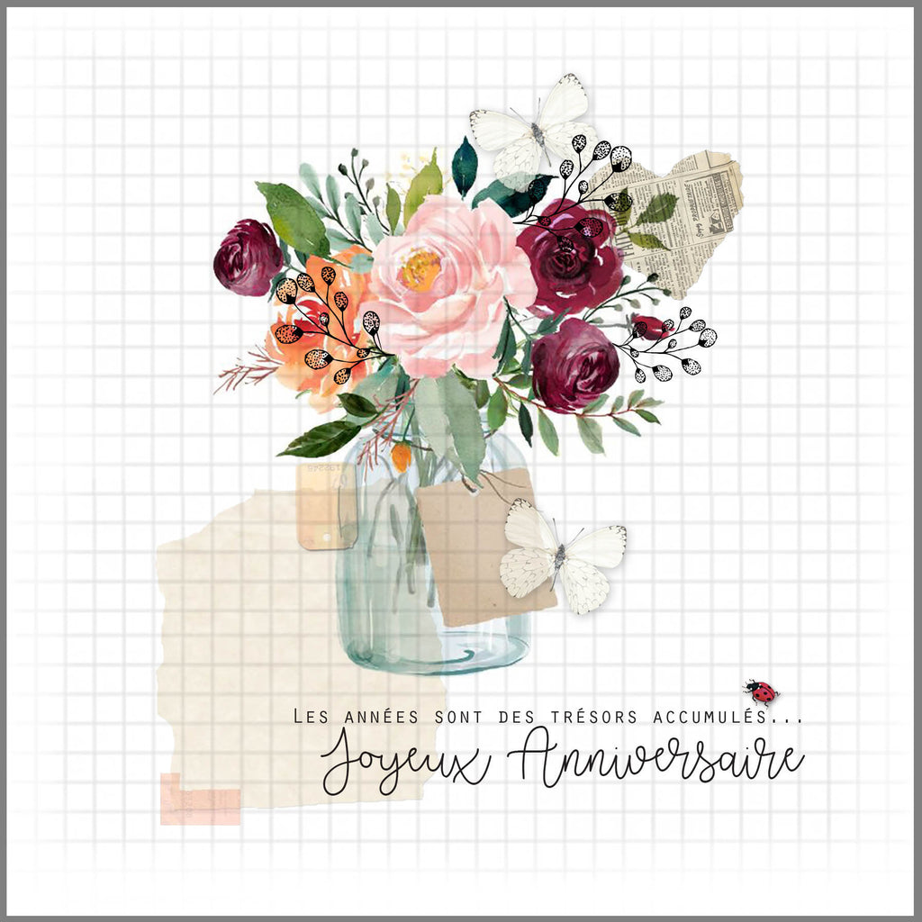 Carte postale - Bouquet d'anniversaire – Rose & Myrtille