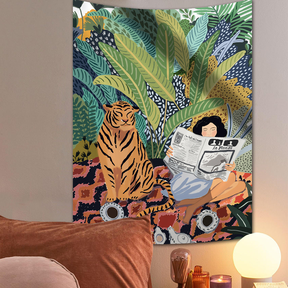 Tiger Jungle Girl Graphic Wall Tapestry