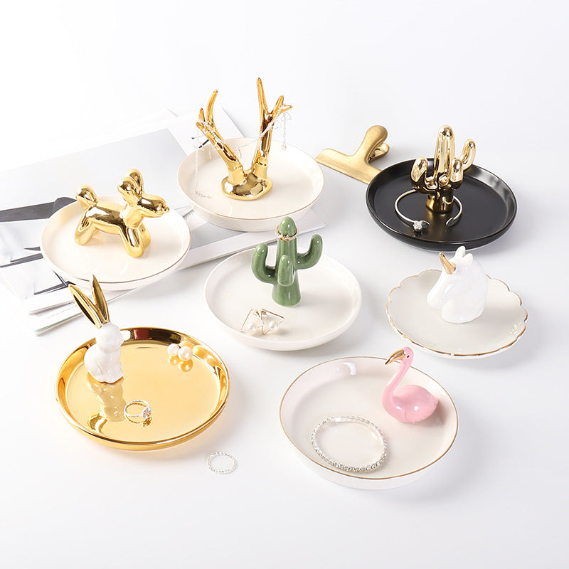 Gold Animal figurine jewelry dish