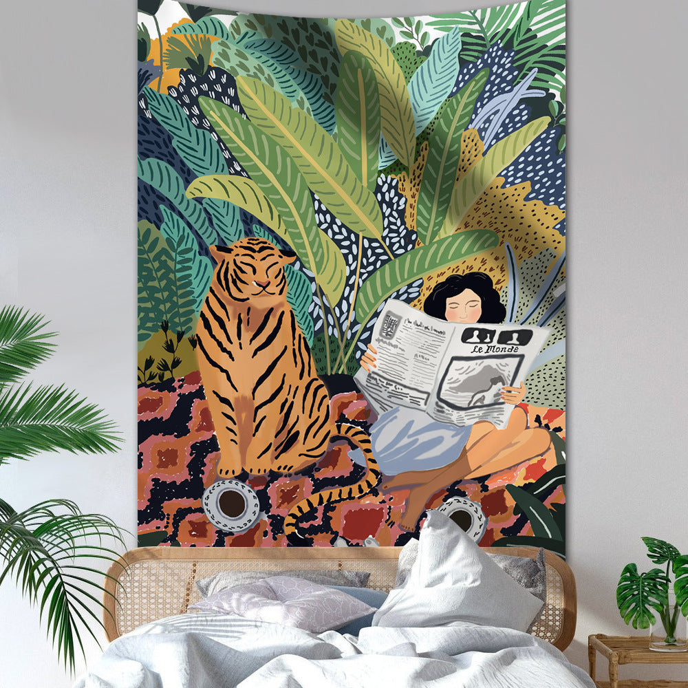 tiger jungle girl tapestry art wall decor