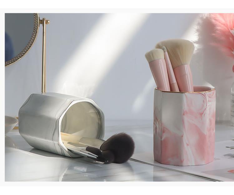 octagon marble makeup brush holder tube