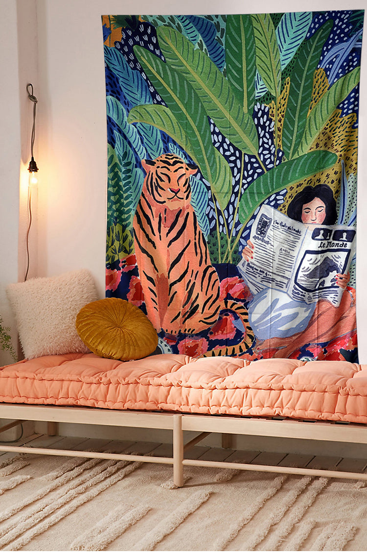 Tiger Jungle Girl Graphic Wall Tapestry
