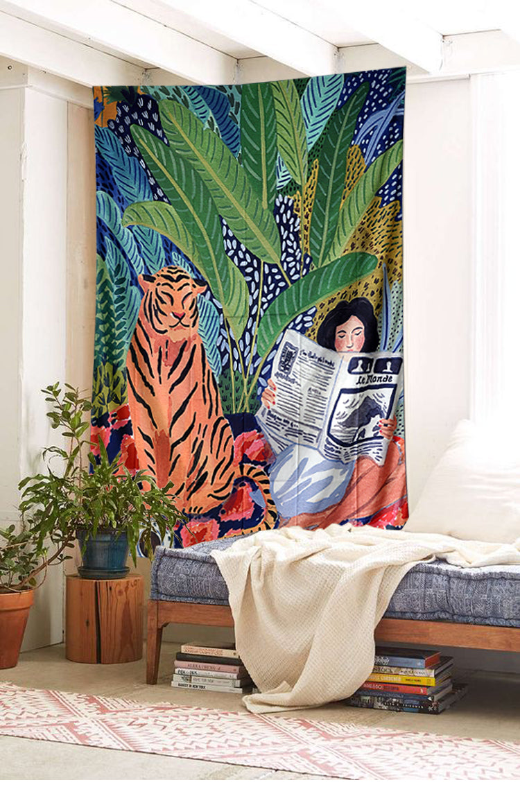 Tiger Jungle Girl Graphic Wall Tapestry