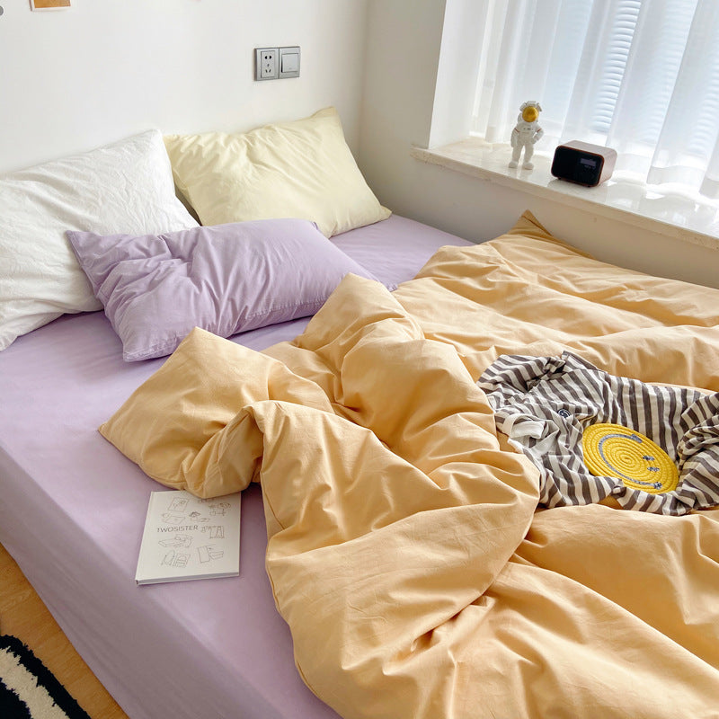 Pastel Purple Beige Color Bedding Set For Danish Aesthetic Interior, Korean Bedroom Interior