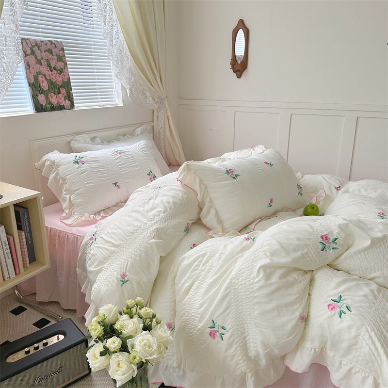 Coquette room bedding set ruffle bedding cute dreamy girl bedsheets duvet cover set