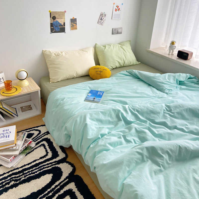 Pastel Mint Yellow Green Color Bedding Set For Danish Aesthetic Interior, Korean Bedroom Interior