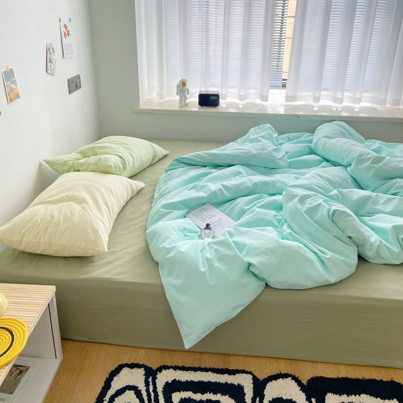 Pastel Mint Yellow Green Color Bedding Set For Danish Aesthetic Interior, Korean Bedroom Interior