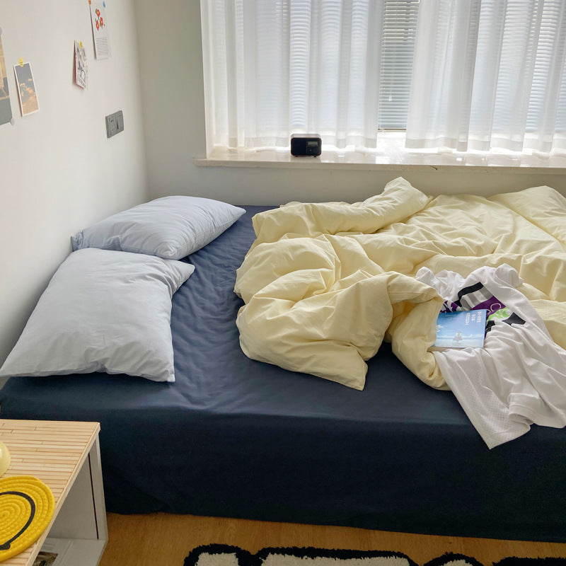 Danish Aesthetic Bedroom Pastel Blue Yellow Color Mix Bedding Bedsheet Set