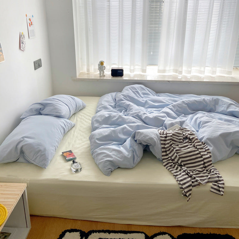 Pastel Baby Blue Yellow Mix Color Bedding Set For Danish Aesthetic Interior, Korean Bedroom Interior