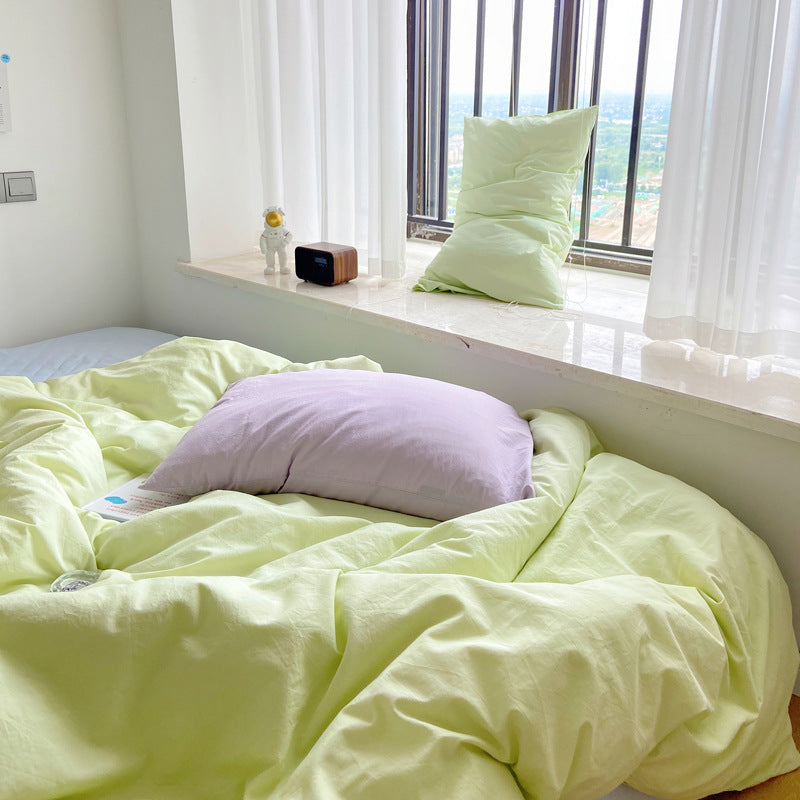 Neon Green Pastel Purple Mix Color Bedding Set For Danish Aesthetic Interior, Korean Bedroom Interior