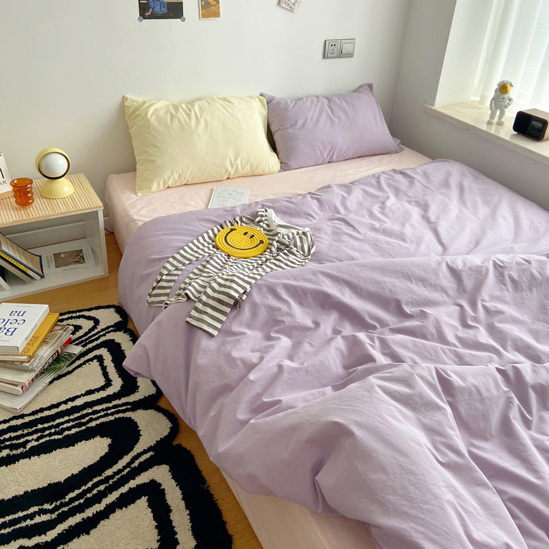 Pastel Purple Yellow Mix Color Bedding Set For Danish Aesthetic Interior, Korean Bedroom Interior