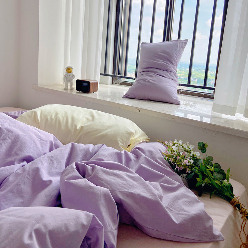 Pastel Purple Yellow Mix Color Bedding Pillow Set For Danish Aesthetic Interior, Korean Bedroom Interior