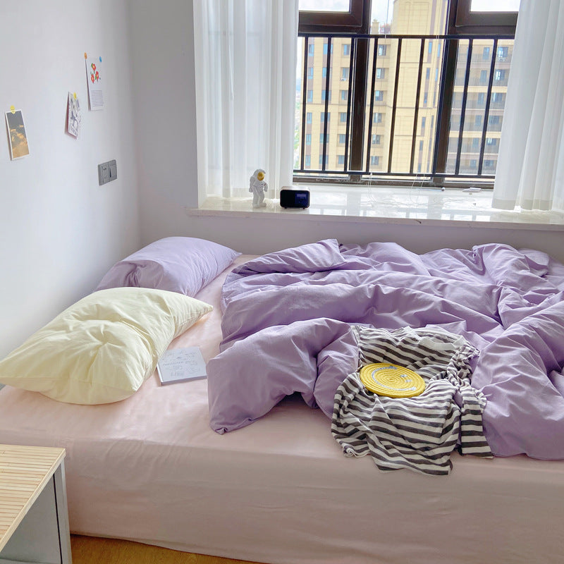 Pastel Purple Yellow Mix Color Bedding Set For Danish Aesthetic Interior, Korean Bedroom Interior