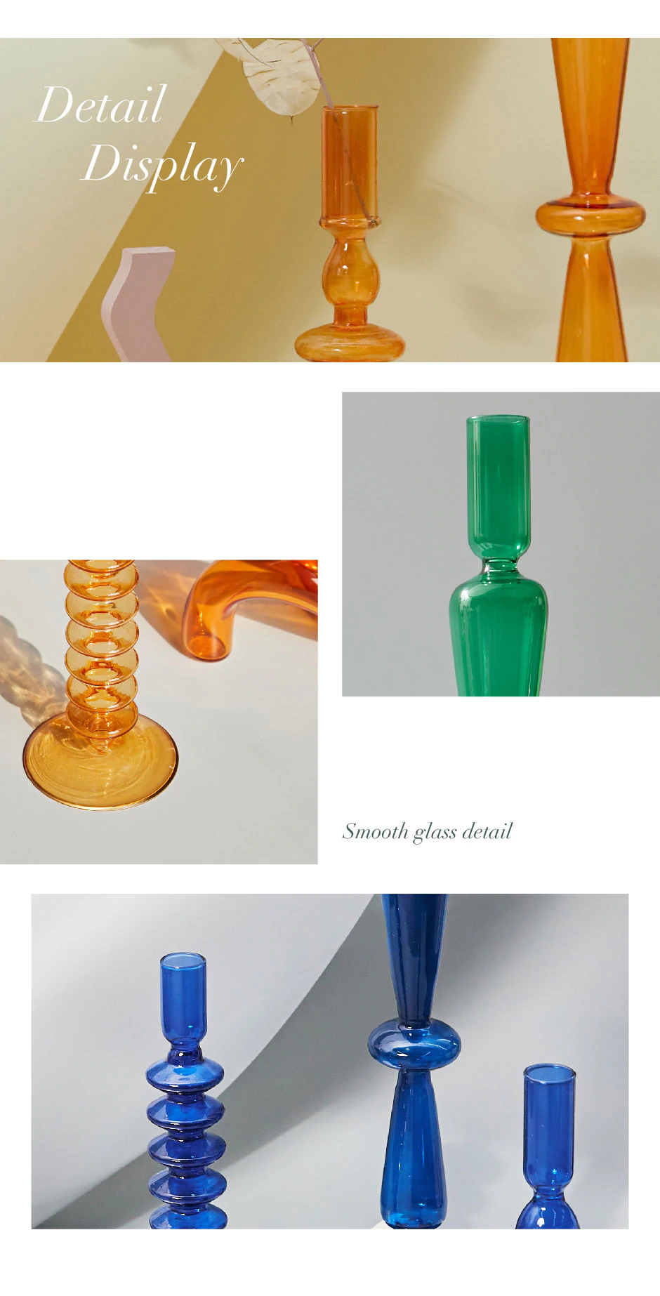 colorful glass taper candle holder, joyful candle holder