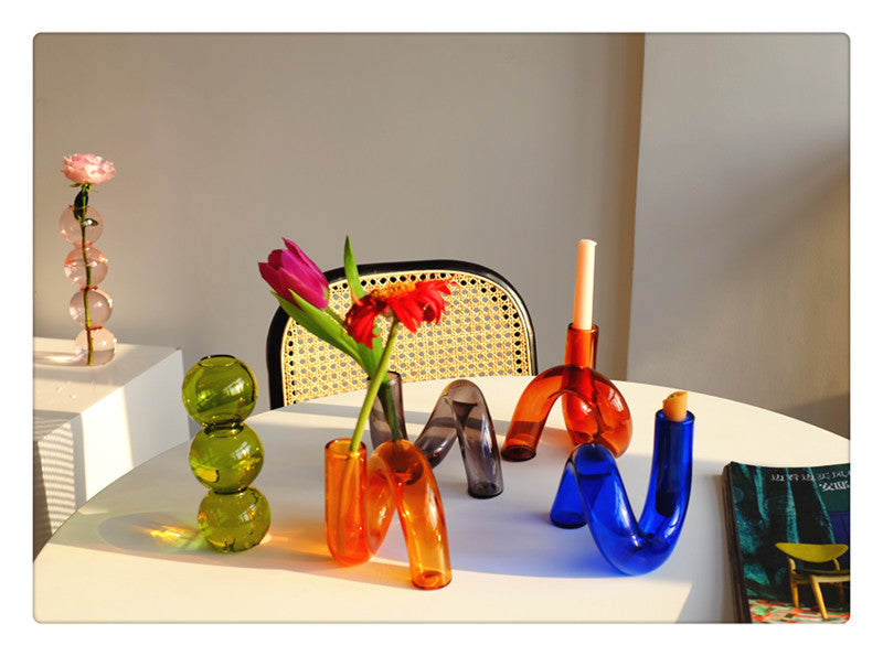 twisted artistic glass colorful candlestick holder