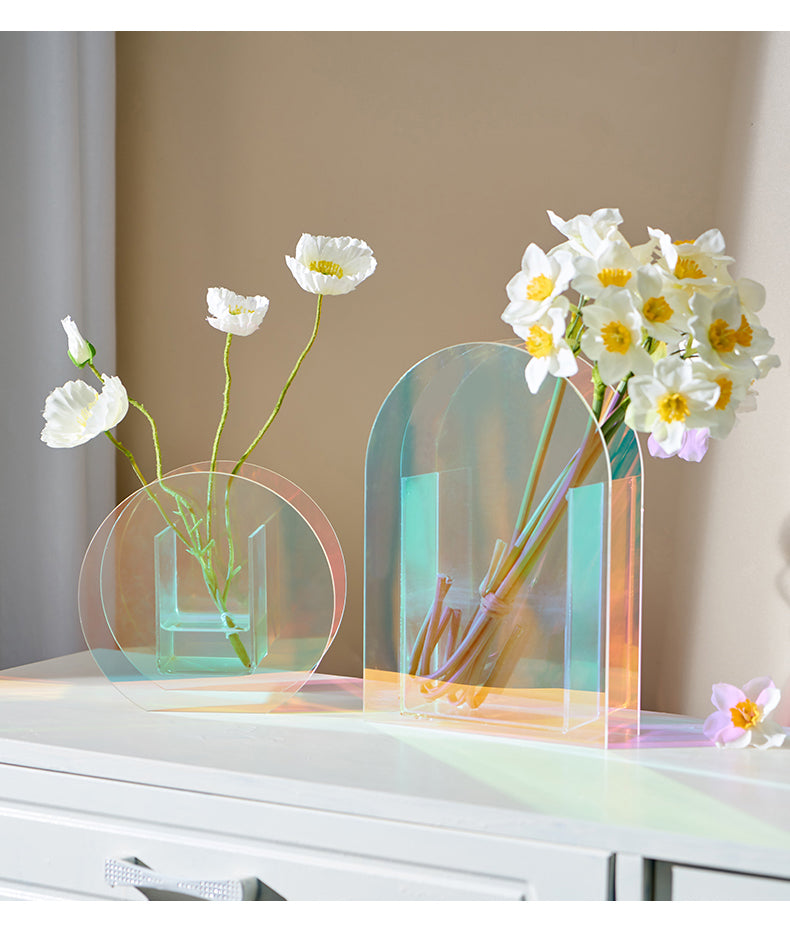 aurora acrylic rainbow color flower vase table decor