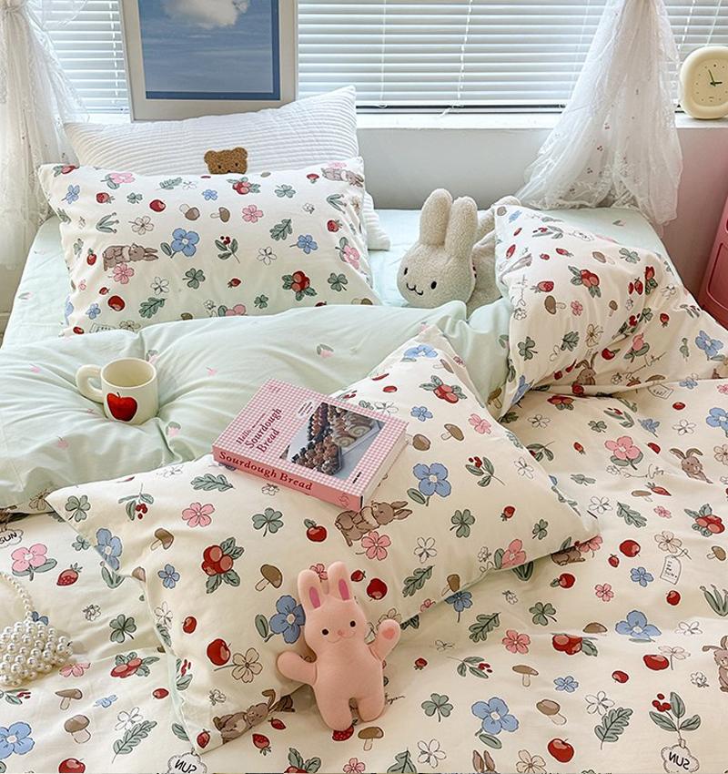 Cottagecore Cute Animal Rabbit Print Bedding Set for Kids Room Nursery Toddler Comforter Set