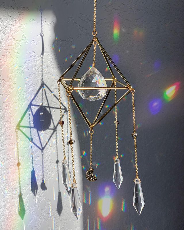 Boho Room Decor - Window Hanging Suncatcher With Moon Witchy Symbol