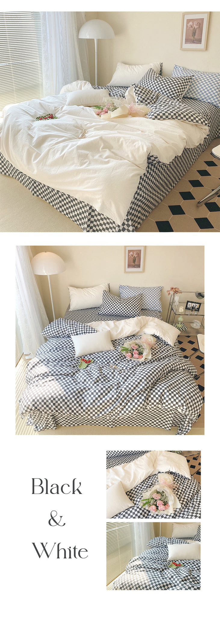 Black & white Checkered Pattern Bedsheets For Aesthetic Room