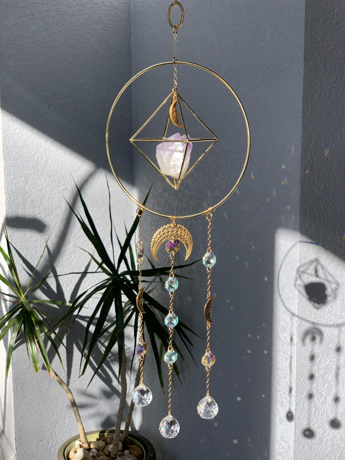 Boho Room Decor - Window Hanging Suncatcher With Moon Witchy Symbol