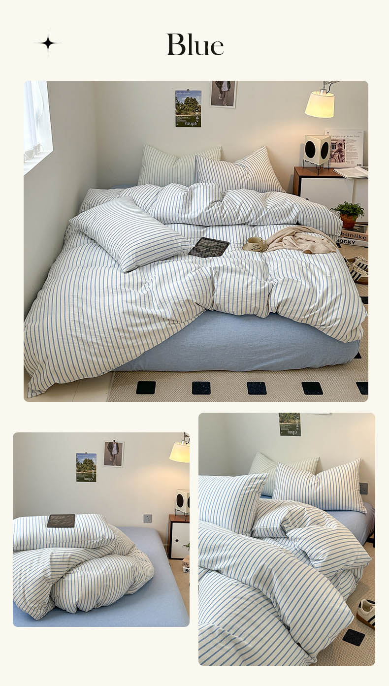 Blue Stripes Bedding Sets Preppy Room Decor Duvet Cover Set For Twin Bed Full Bed Queen Bed