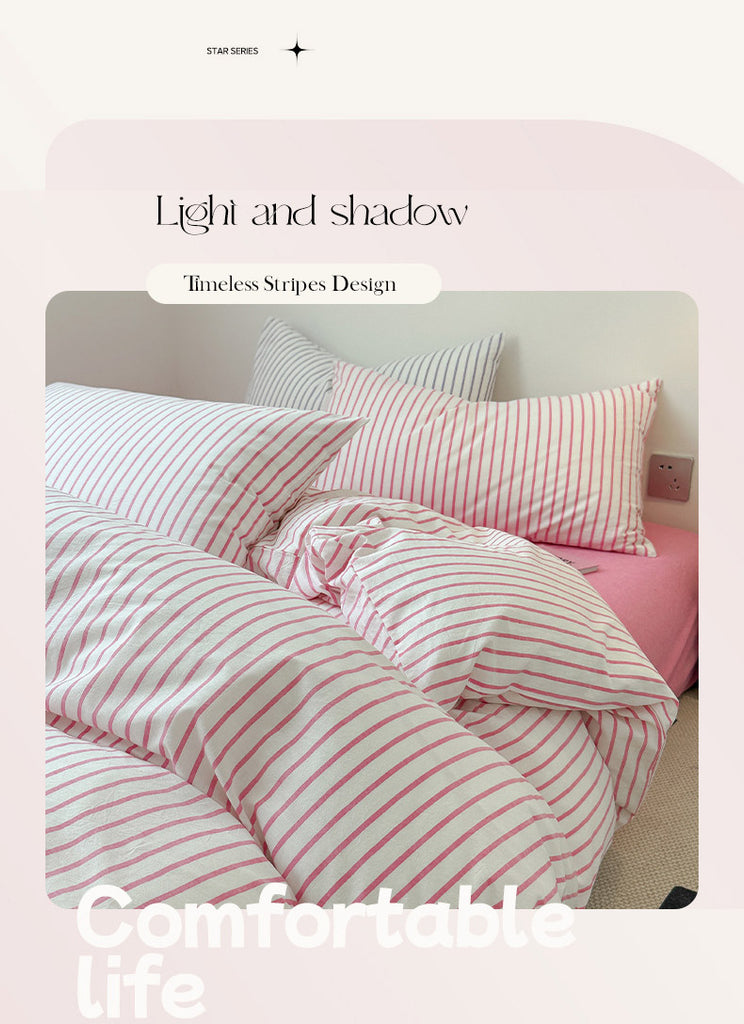 Pink Stripes Bedding Sets Preppy Room Decor Duvet Cover Set For Twin Bed Full Bed Queen Bed