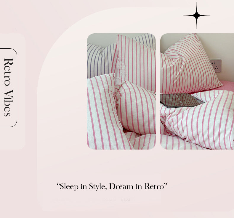 Pink Stripes Bedding Sets Preppy Room Decor Duvet Cover Set For Twin Bed Full Bed Queen Bed