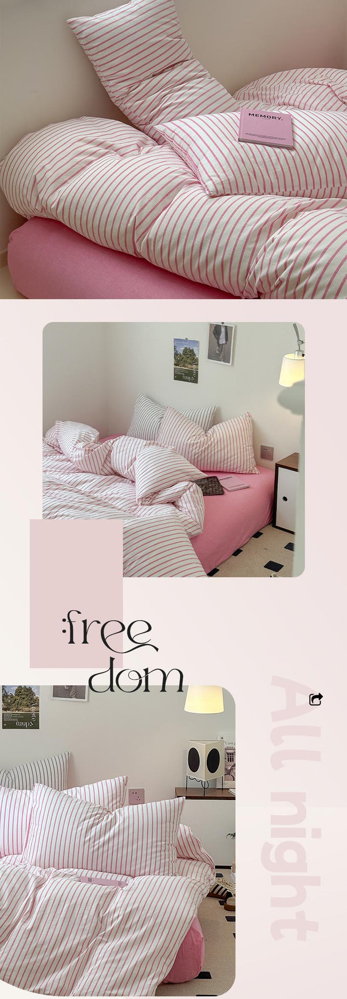 Pink Stripes Bedding Sets Preppy Room Decor Duvet Cover Set For Twin Bed Full Bed Queen Bed