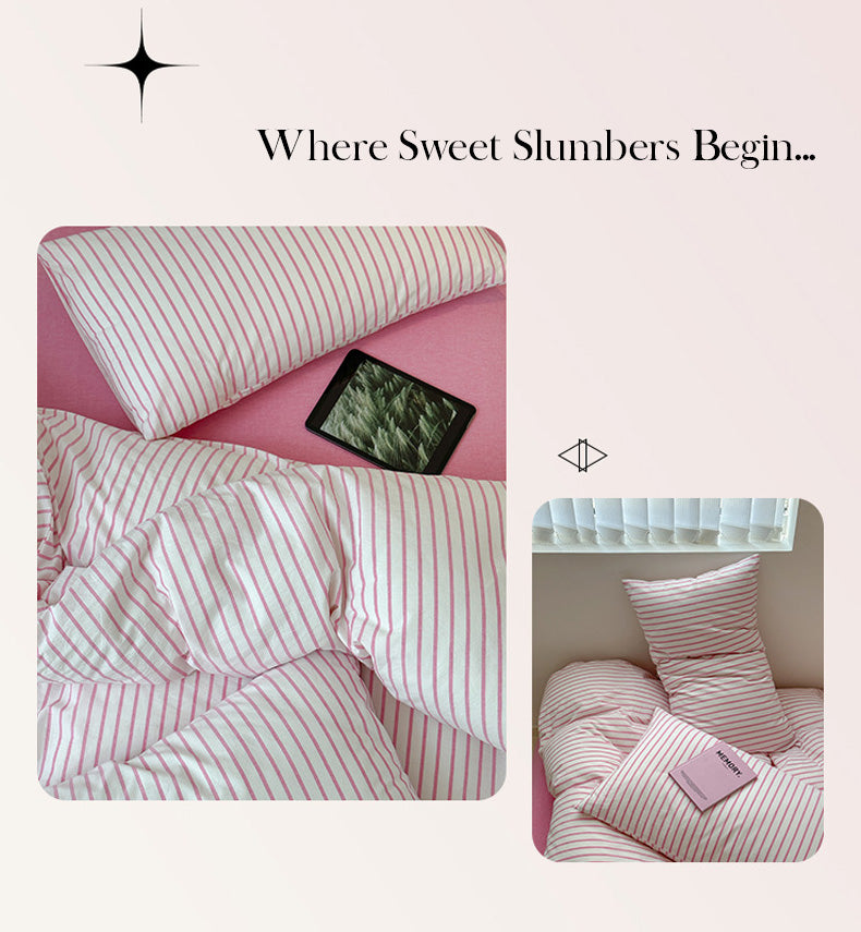 Pink Stripes Bedding Sets Preppy Room Decor Duvet Cover Set For Twin Bed Full Bed Queen Bed