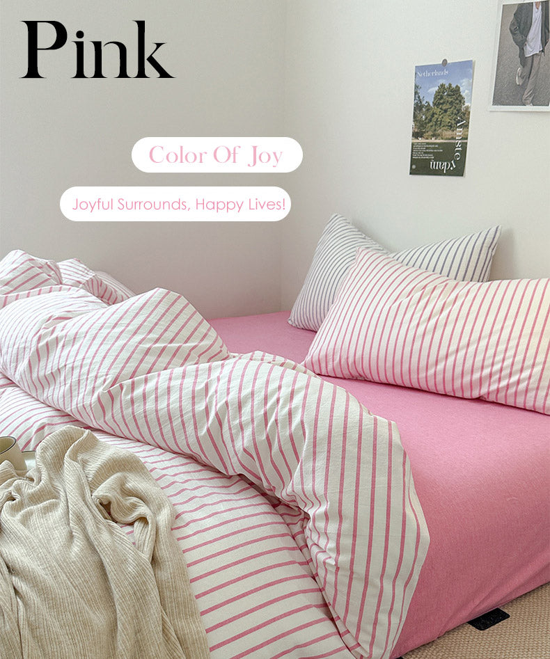 Pink Stripes Bedding Sets Preppy Room Decor Duvet Cover Set For Twin Bed Full Bed Queen Bed