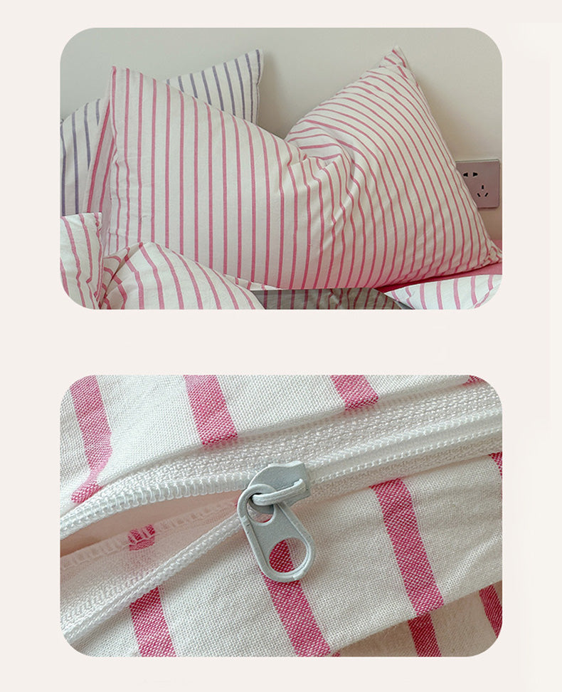 Pink Stripes Bedding Sets Preppy Room Decor Duvet Cover Set For Twin Bed Full Bed Queen Bed