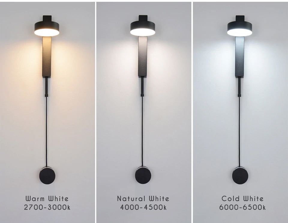 Black Color Nordic Minimalist Elegant Rotatable Wall Lamp