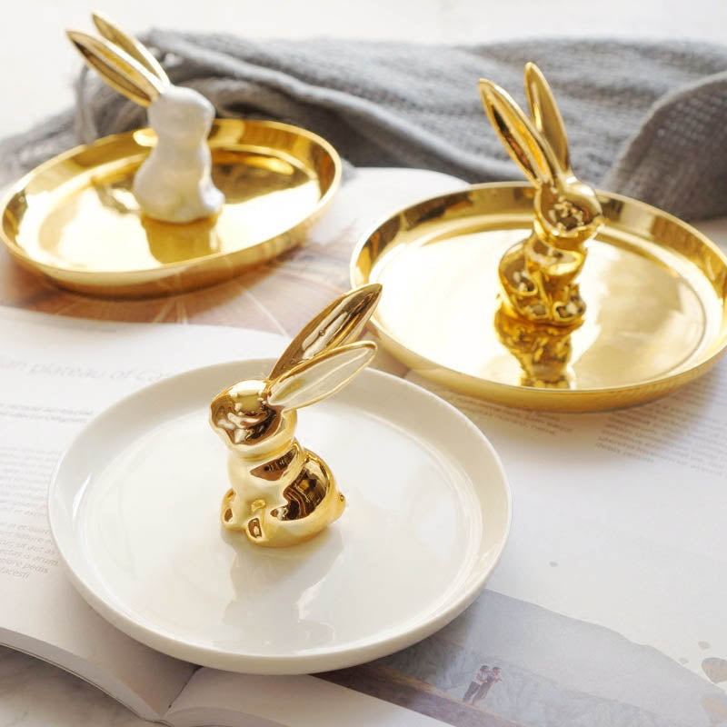 Gold Animal figurine jewelry dish