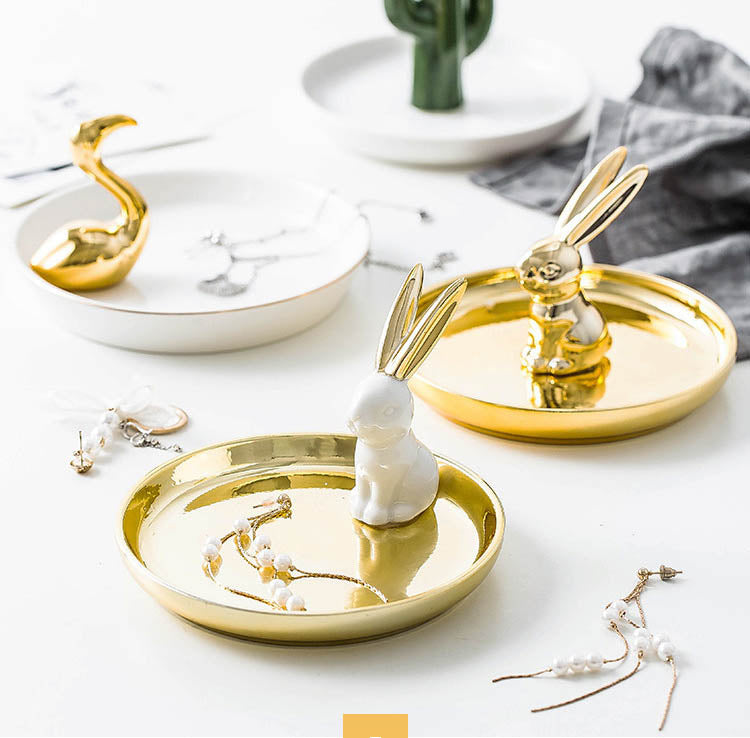 Gold Animal figurine jewelry dish