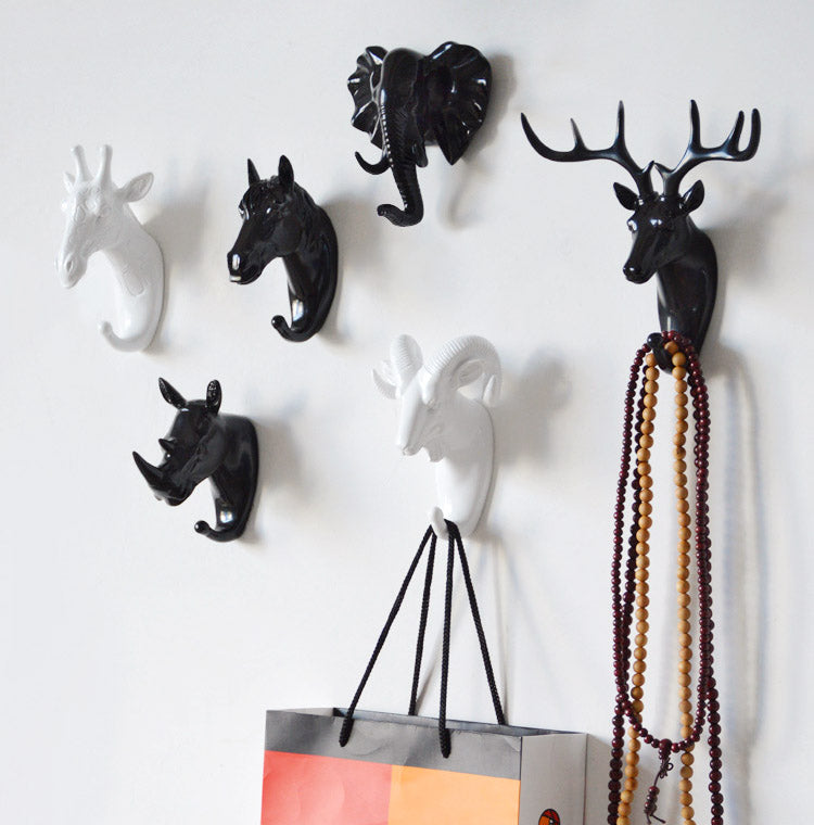 animal head wall hook gold black white