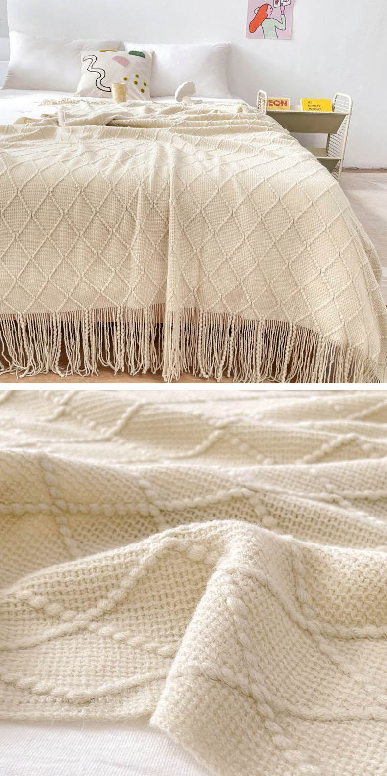 knitted blanket diamond texture