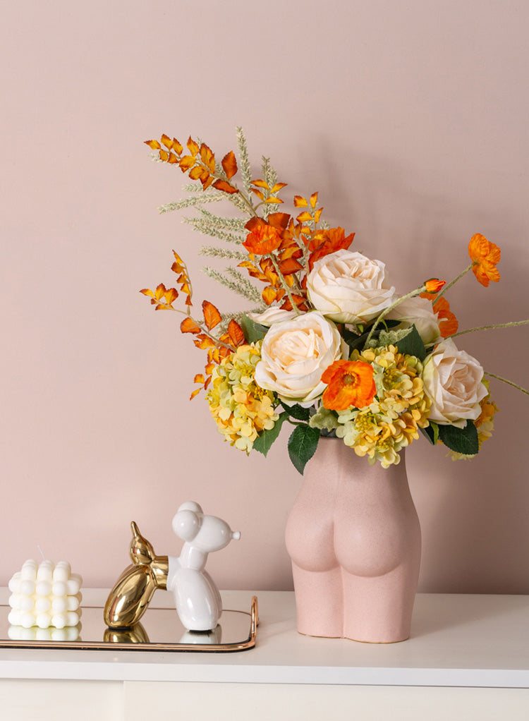 pink color ceramic body shape vase, feminine flower vase sculpture home décor
